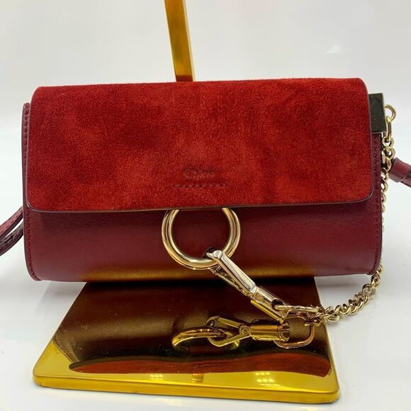 Auth Chloe Mini Faye Crossbody Ex++ Burgundy Suede Leather - Picture 8 of 13